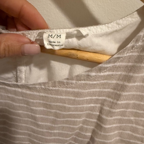 Beach Lunch Lounge Linen Blend Stripe Sleeveless Dress CoverUp Tan White Medium - Picture 8 of 10